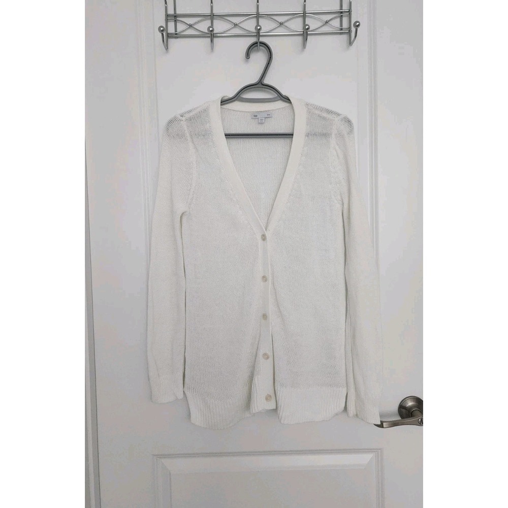 GAP Women's Linen Cotton Knit Cardigan Long Sleeve V-Neck White Size M